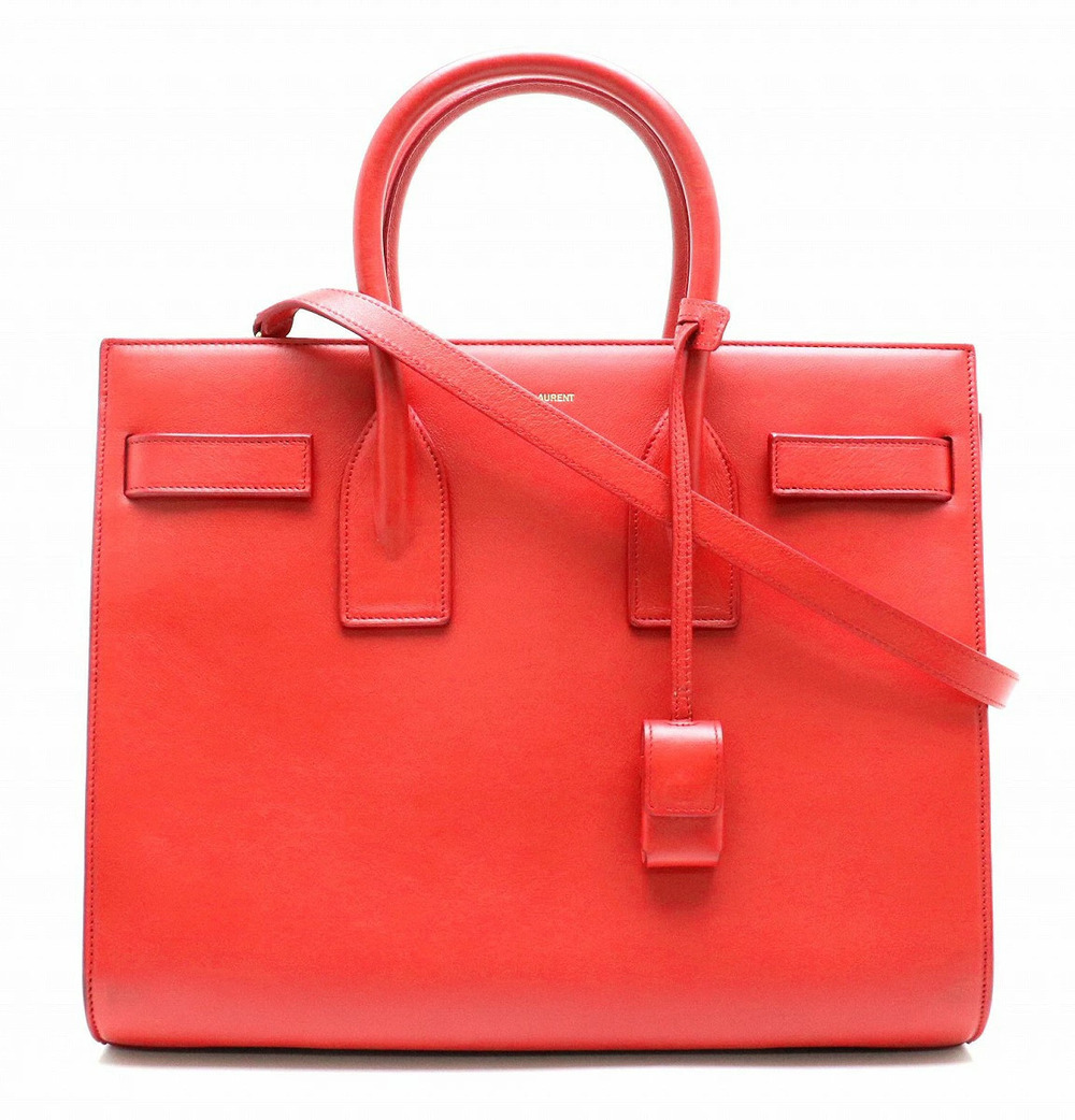 Saint Laurent Yves YSL Sac de Jour Shoulder Handbag Leather Red